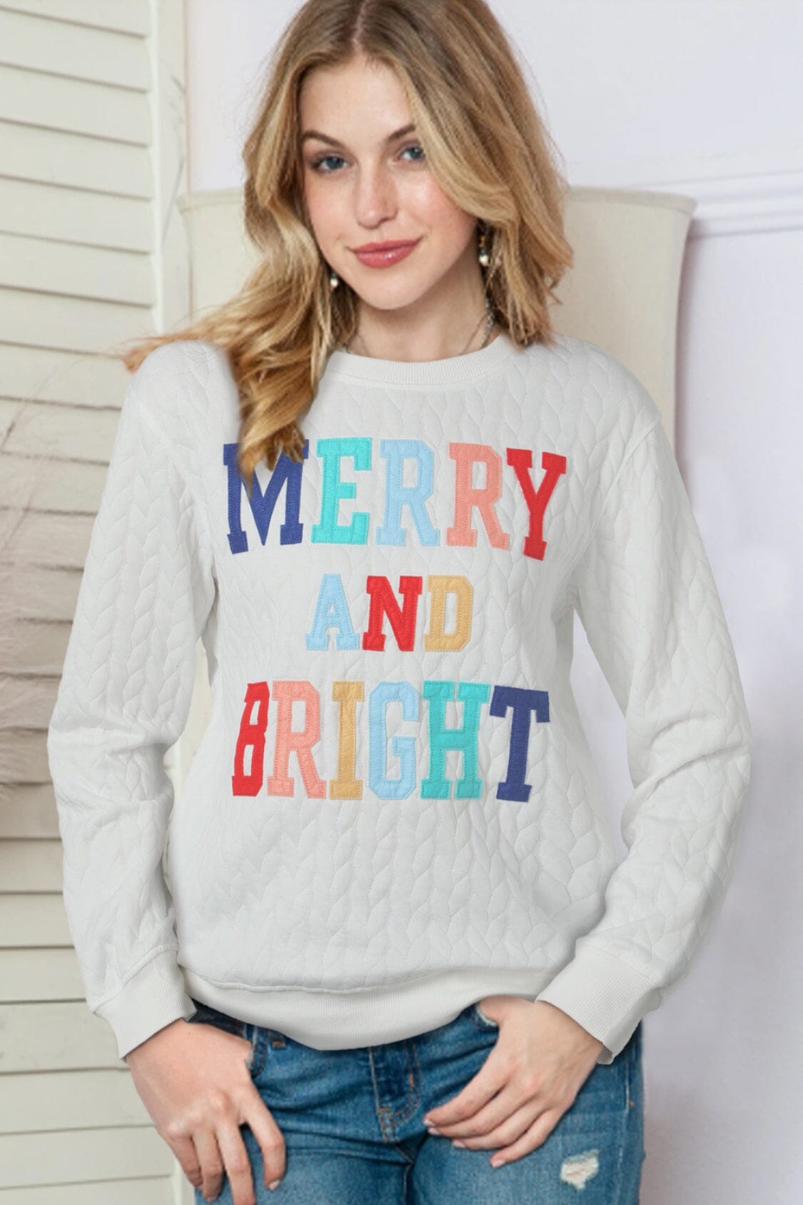 MERRY AND BRIGHT Cable Knit Pullover Sweatshirt - Sydney So Sweet