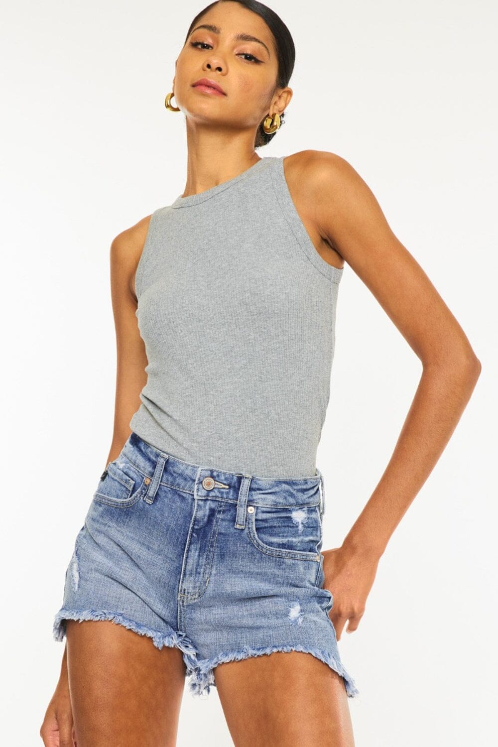 Kancan Distressed Raw Hem Denim Shorts - Sydney So Sweet