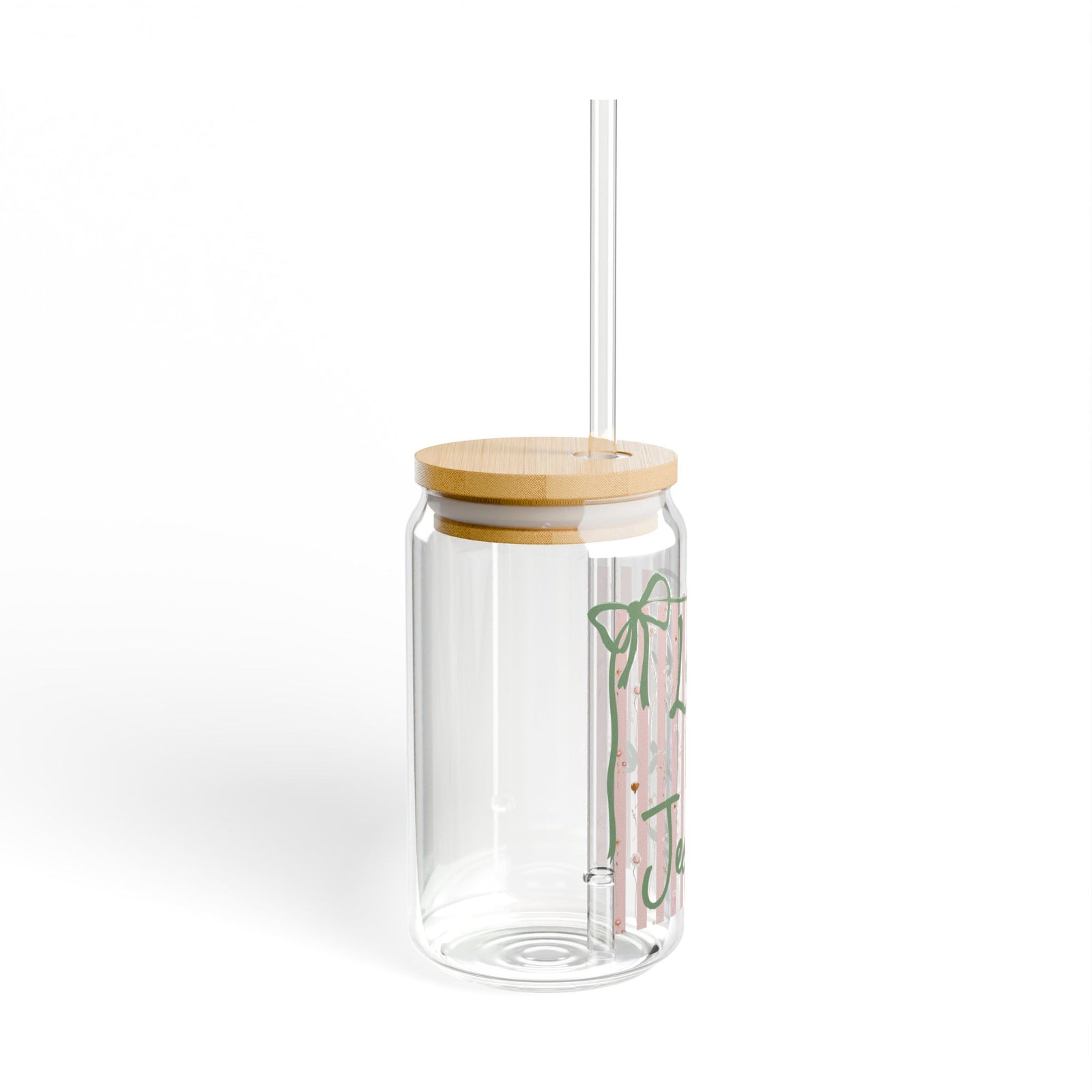 Love Like Jesus Pink Stripe Sipper Glass 16oz Reusable Drink Jar with Lid & Straw