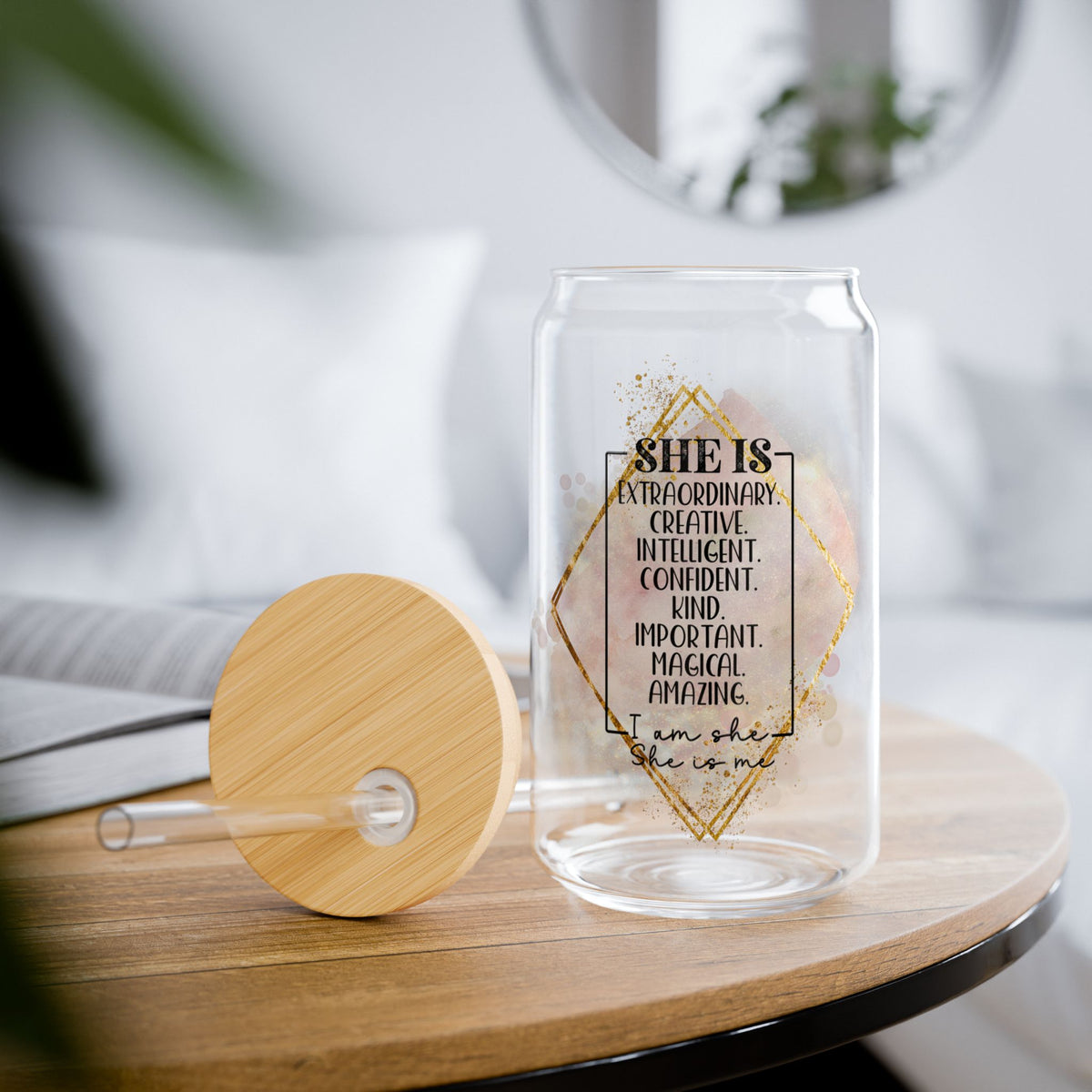 She is Me II Inspirational Tumbler Sipper Glass 16oz — Reusable Drink Jar with Lid & Straw - Sydney So Sweet