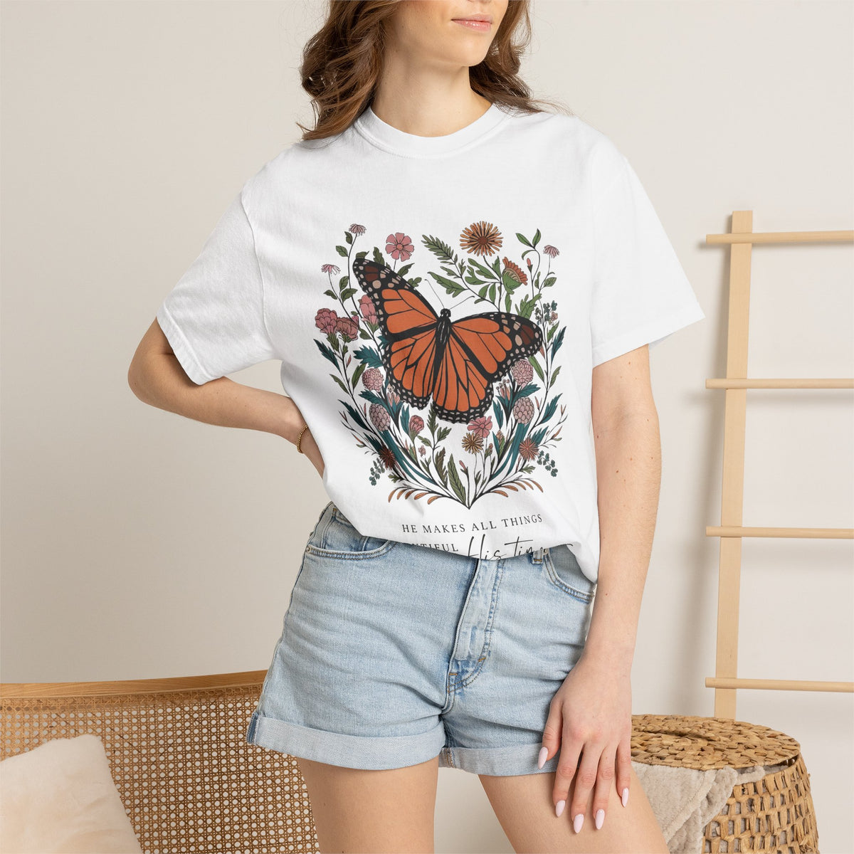 He Makes All Things Beautiful T-Shirt Christian Butterfly Graphic Tee