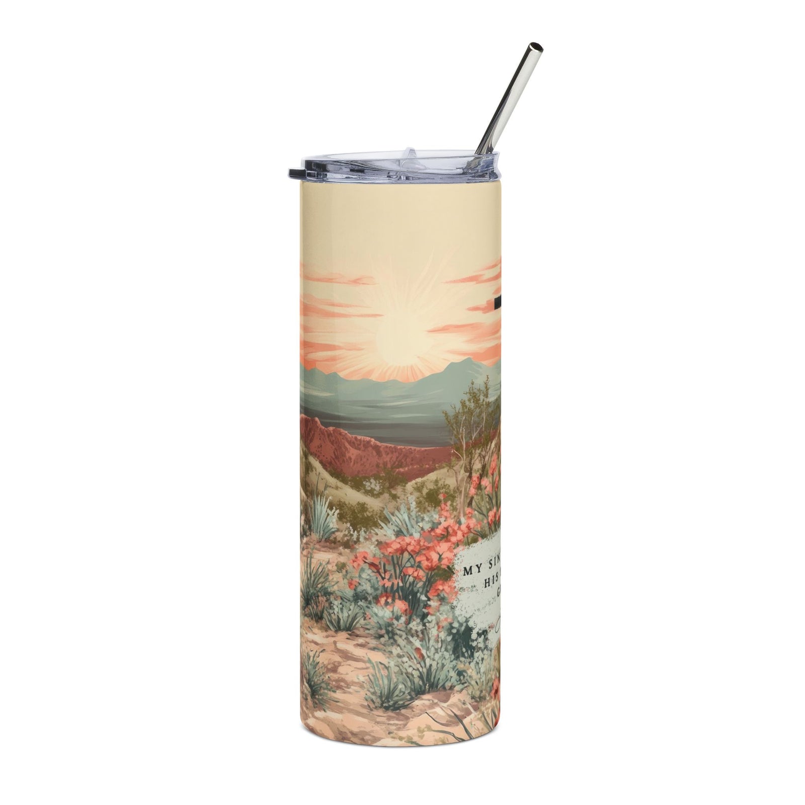 My Sin Was Great His Love Was Greater Floral Desert 20oz Faith Cross Stainless Steel Tumbler