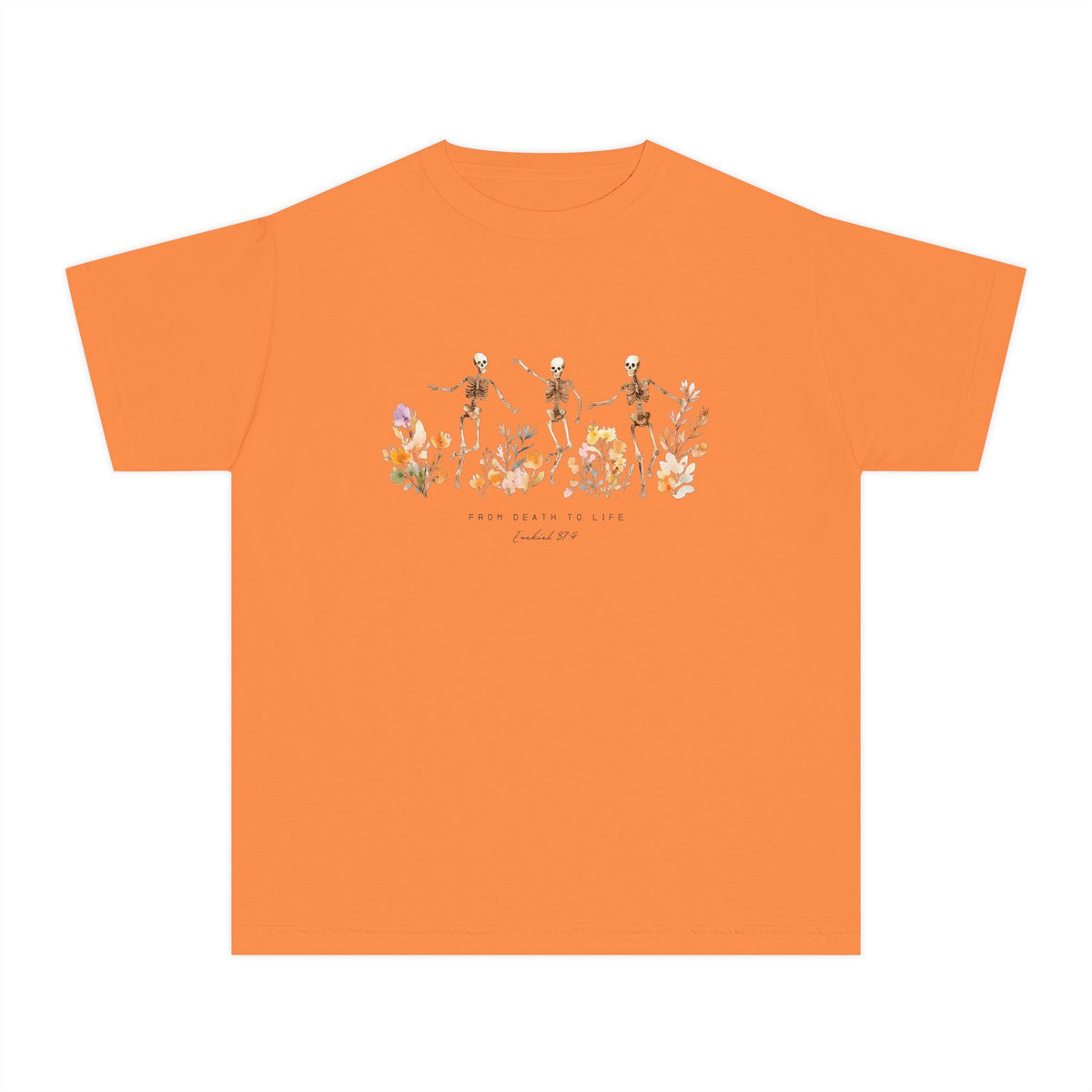 Floral Skeletons From Death to Life T-Shirt Halloween Kids Christian Graphic Tee