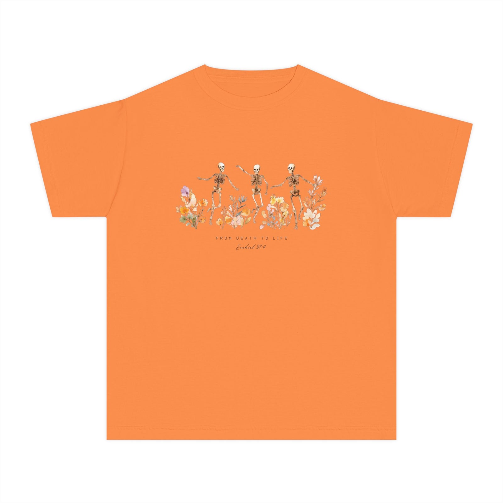 Floral Skeletons From Death to Life T-Shirt Halloween Kids Christian Graphic Tee
