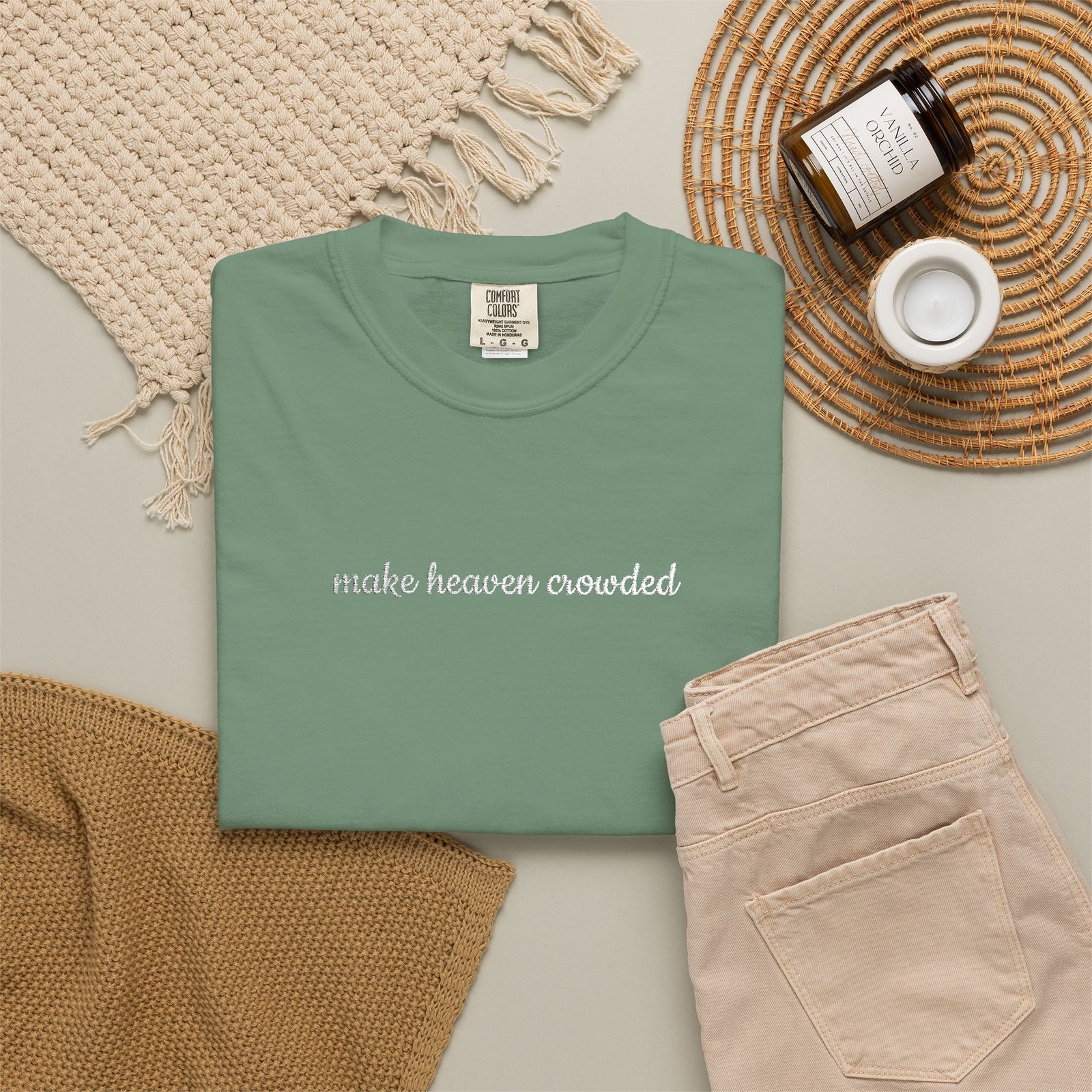 Make Heaven Crowded Embroidered Script Tee Christian T-Shirt