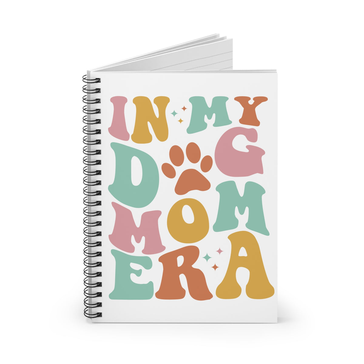 Dog Mom Era Spiral Notebook Colorful Paw Print Ruled Journal
