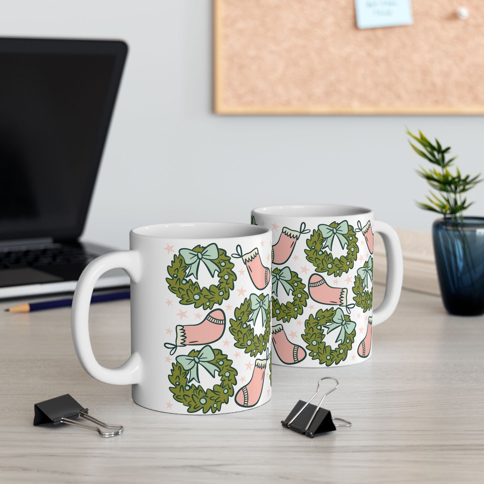 Holly Jolly Christmas Stockings Ceramic Mug Coffee Cup (11oz & 15oz)