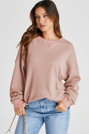 Waffle-Knit Long Sleeve Sweatshirt - Sydney So Sweet