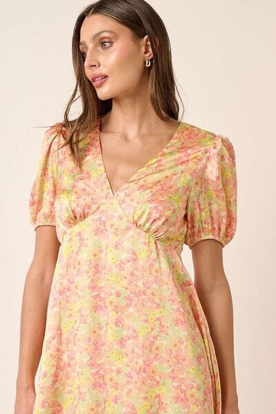 Mittoshop Printed V-Neck Puff Sleeve Mini Dress - Sydney So Sweet