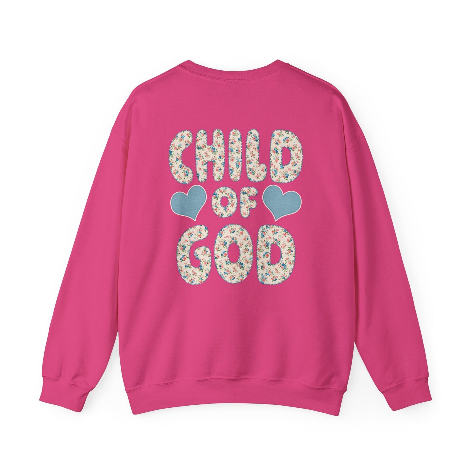 Christian crewneck sweatshirt with Child of God floral design