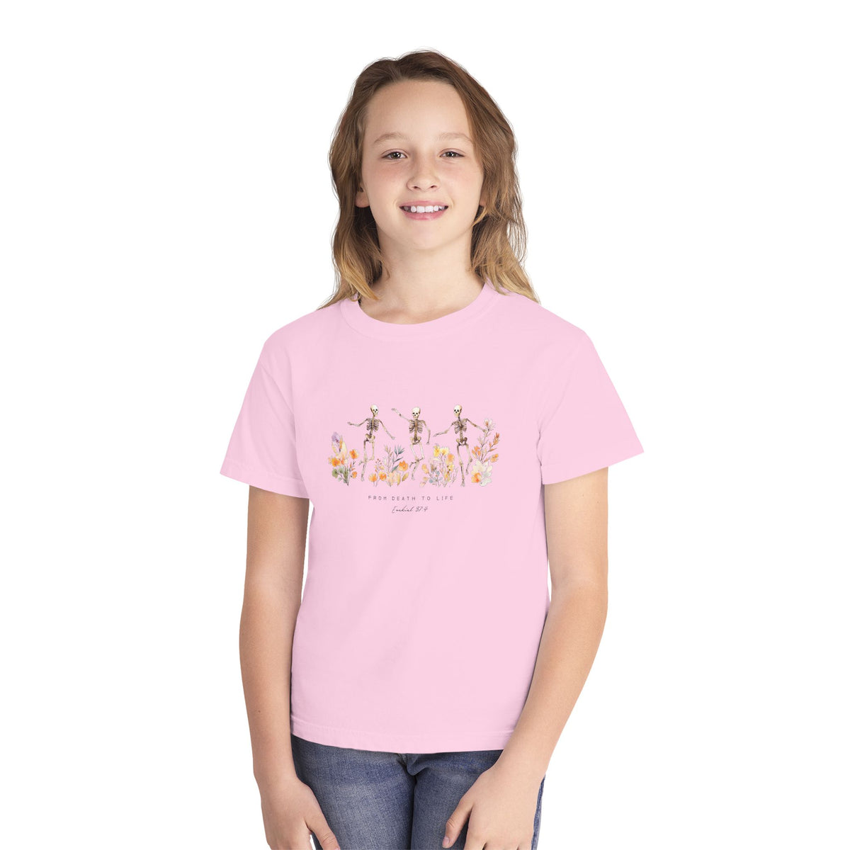 Floral Skeletons From Death to Life T-Shirt Halloween Kids Christian Graphic Tee