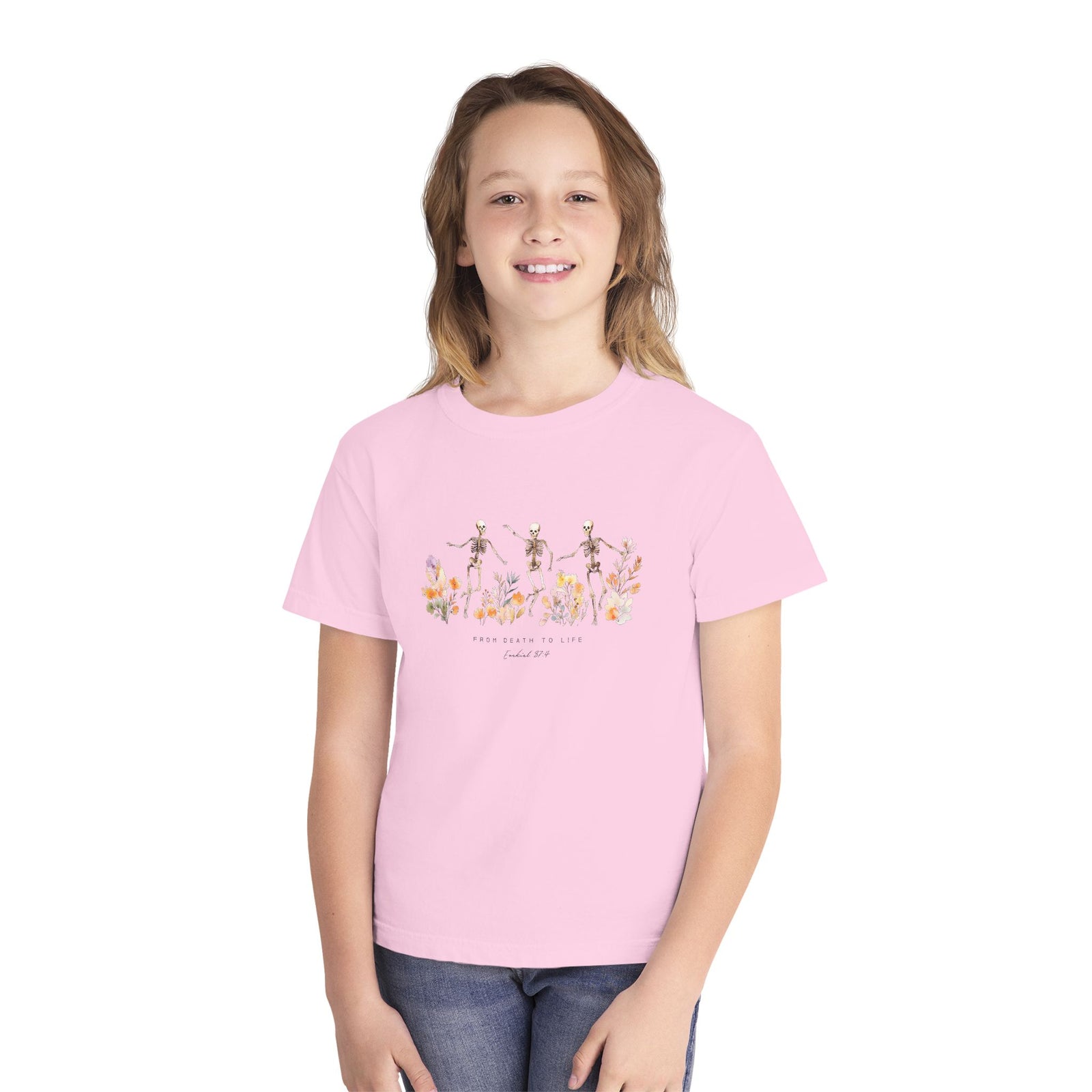 Floral Skeletons From Death to Life T-Shirt Halloween Kids Christian Graphic Tee
