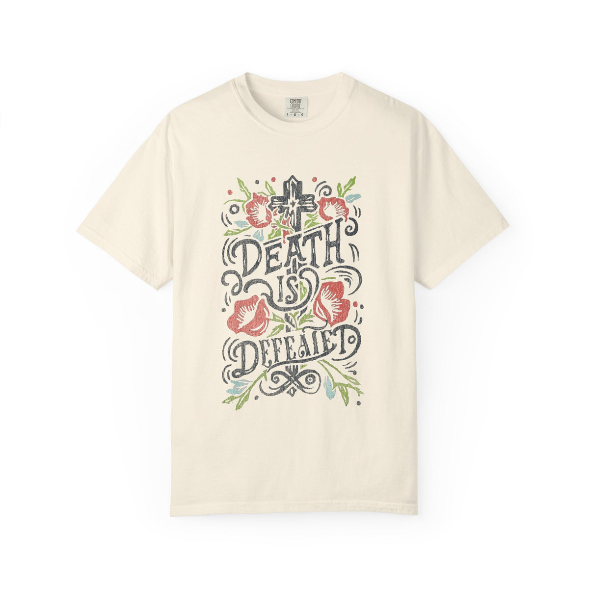 Death Is Defeated T-Shirt Vintage Floral Resurrection Christian Distressed Graphic Tee