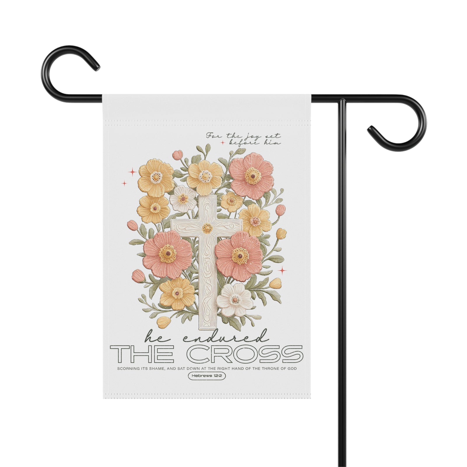 For the Joy Set Before Him Floral Cross Garden Flag Decorative Yard Banner