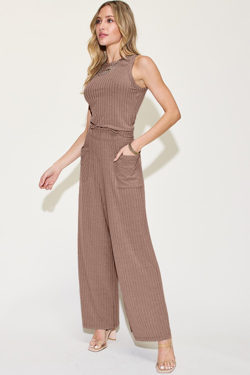 Basic Bae Full Size Ribbed Tank and Wide Leg Pants Set - Sydney So Sweet