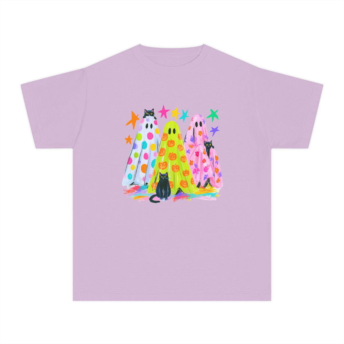 Colorful Polka Dot Halloween Ghost T-Shirt Fun Kids Graphic Tee