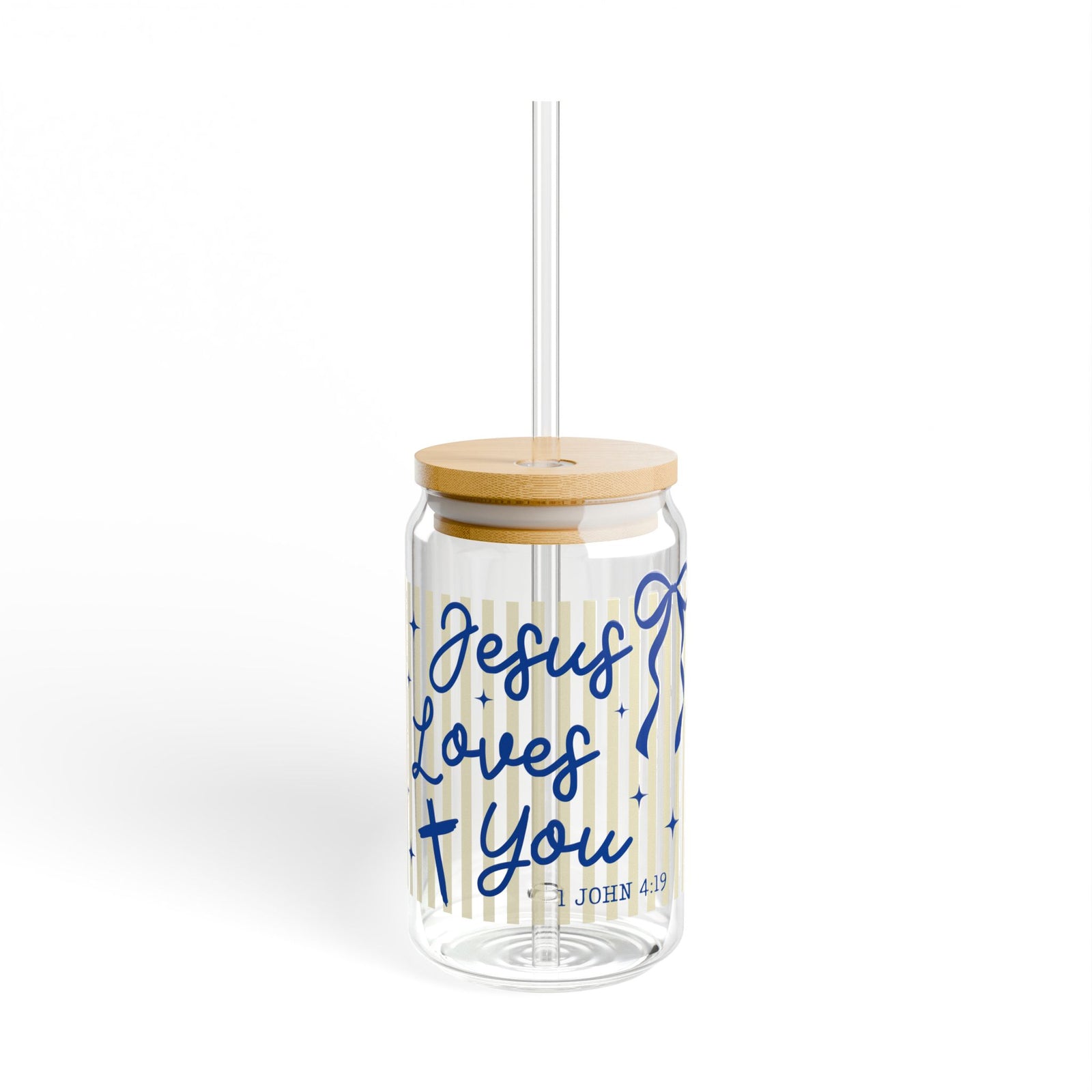Jesus Loves You Sipper Glass Sipper Glass 16oz Reusable Drink Jar with Lid & Straw