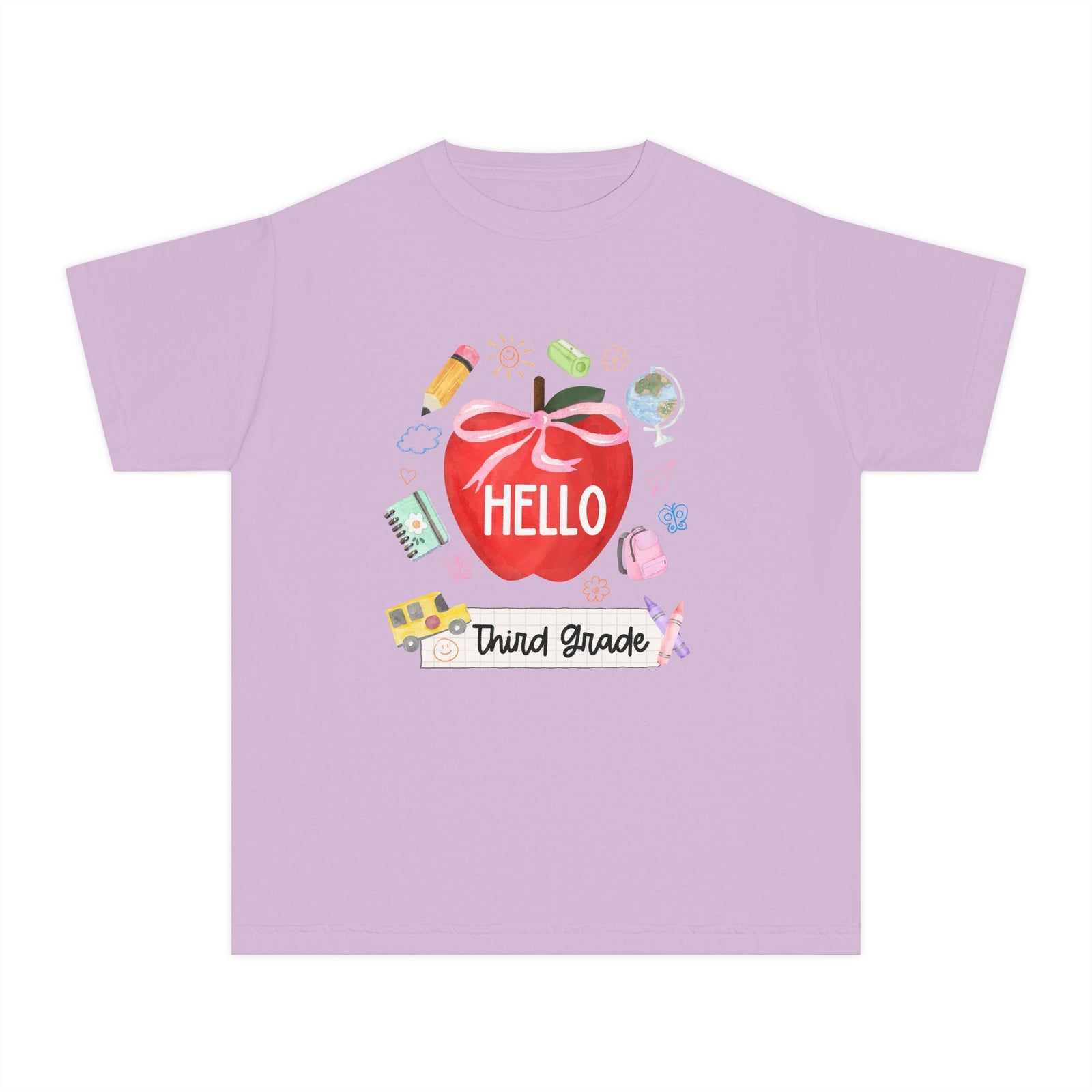 Hello Third Grade Preppy Coquette Apple Graphic Tee Back to School 3rd Grade T-Shirt