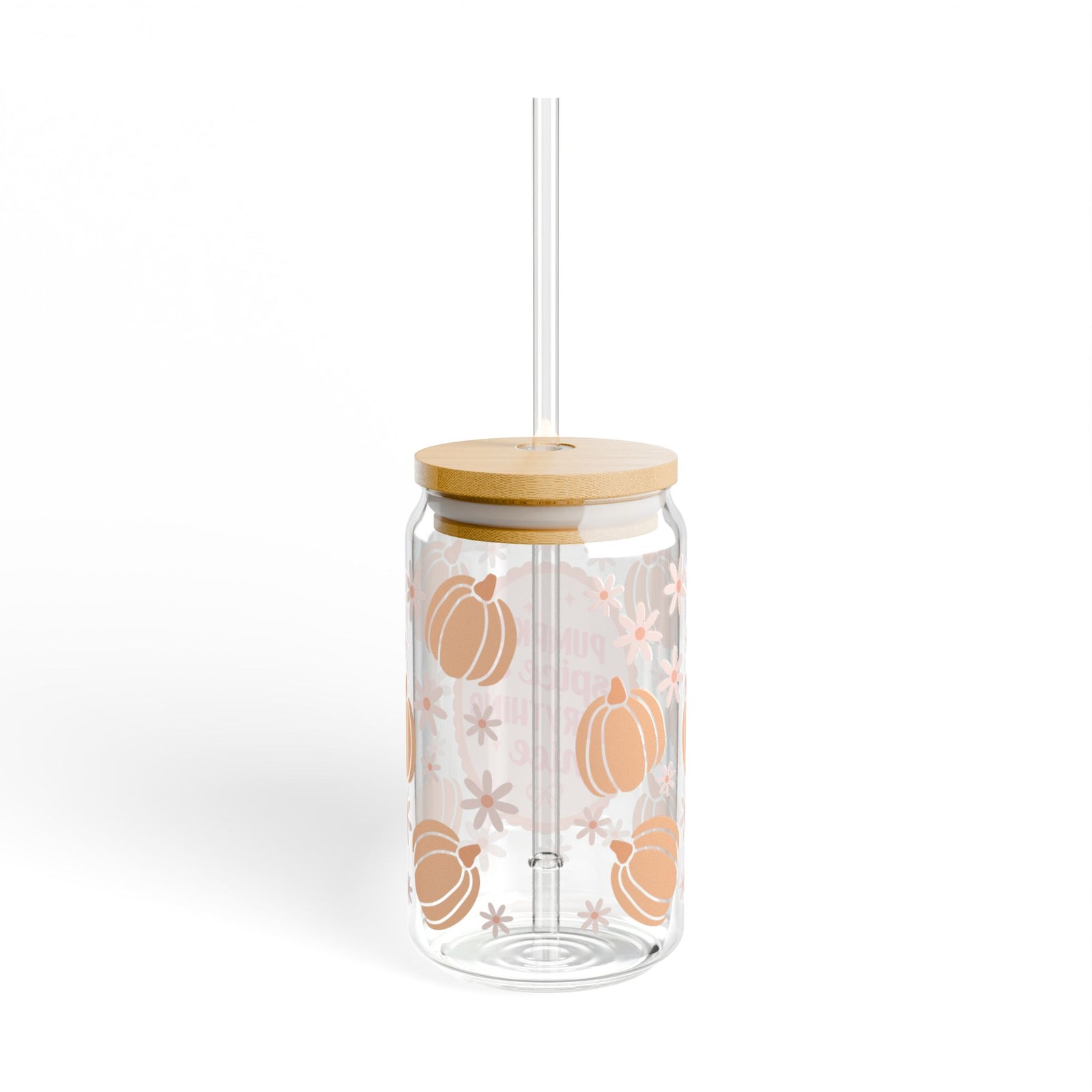 Pumpkin Spice & Everything Nice Fall Sipper Glass 16oz Reusable Drink Jar with Lid & Straw