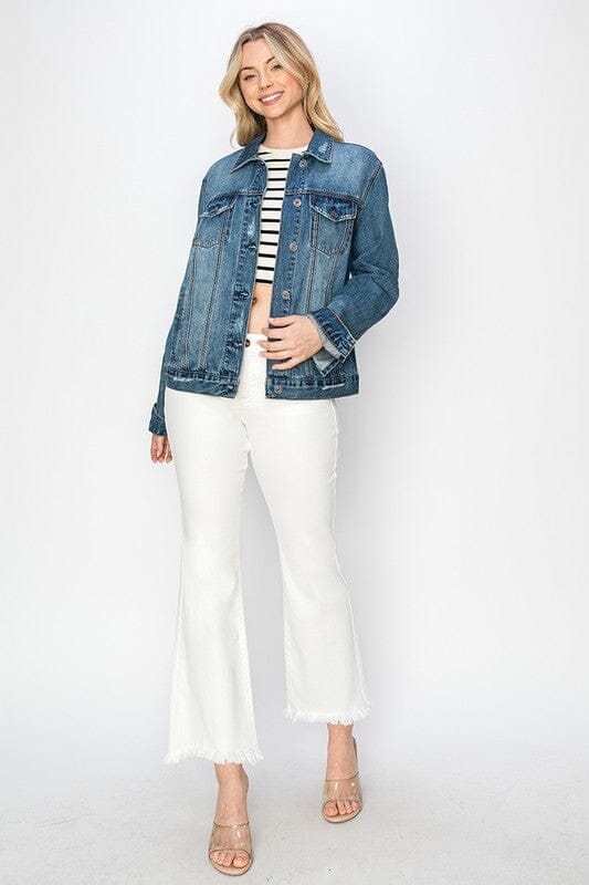 RISEN Full Size Distressed Button Up Jacket - Sydney So Sweet