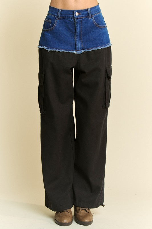 Davi & Dani Denim Patchwork Wide Leg Pants with Cargo Pockets - Sydney So Sweet