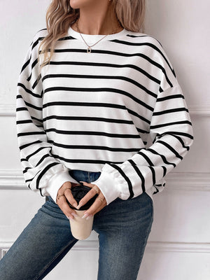 Striped Round Neck Long Sleeve Sweatshirt - Sydney So Sweet