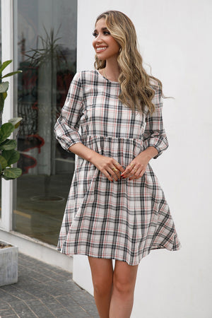 Plaid Round Neck Mini Dress - Sydney So Sweet