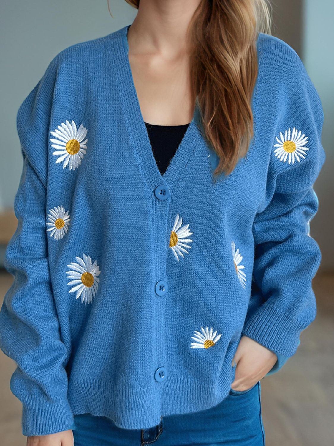 Daisy Button Up V-Neck Cardigan - Sydney So Sweet