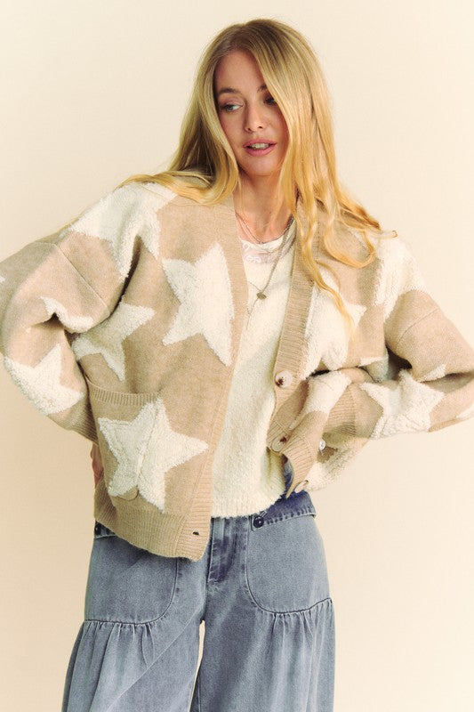 Davi &amp; Dani Fuzzy Star Button Down Cardigan - Sydney So Sweet