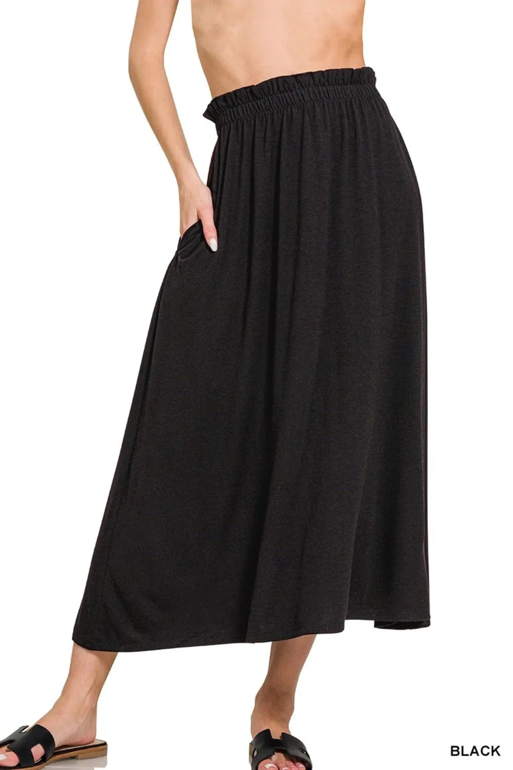 Zenana Paperbag Waist Midi Skirt With Pockets - Sydney So Sweet