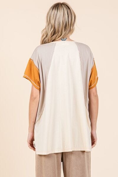 Mittoshop Color Block V-Neck Short Sleeve T-Shirt - Sydney So Sweet