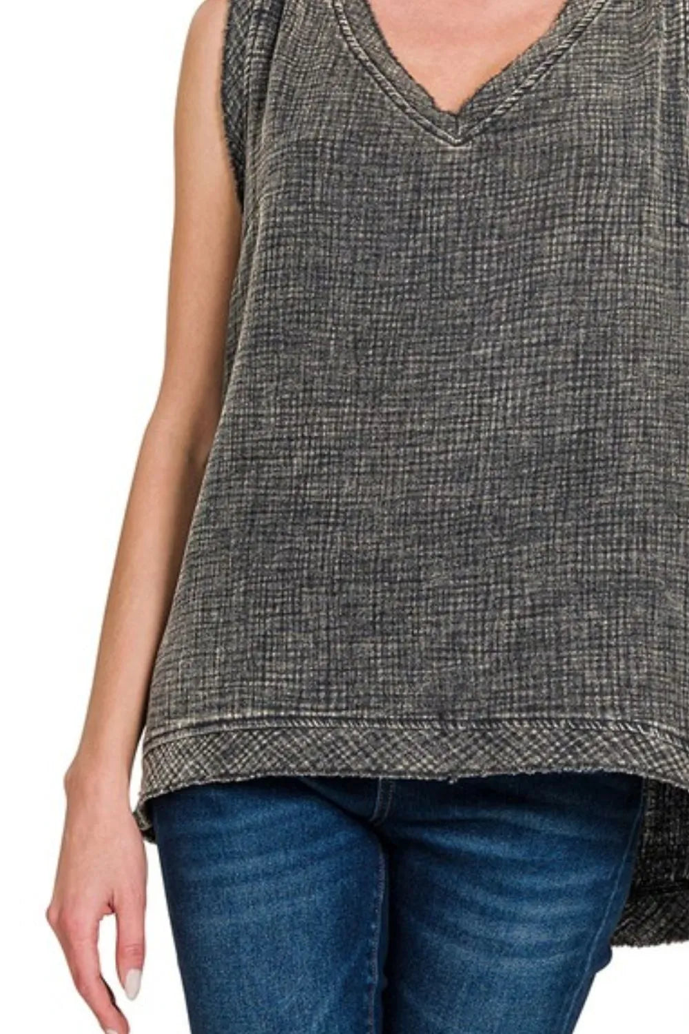 Zenana Double Gauze Raw Edge Acid Washed Tank - Sydney So Sweet