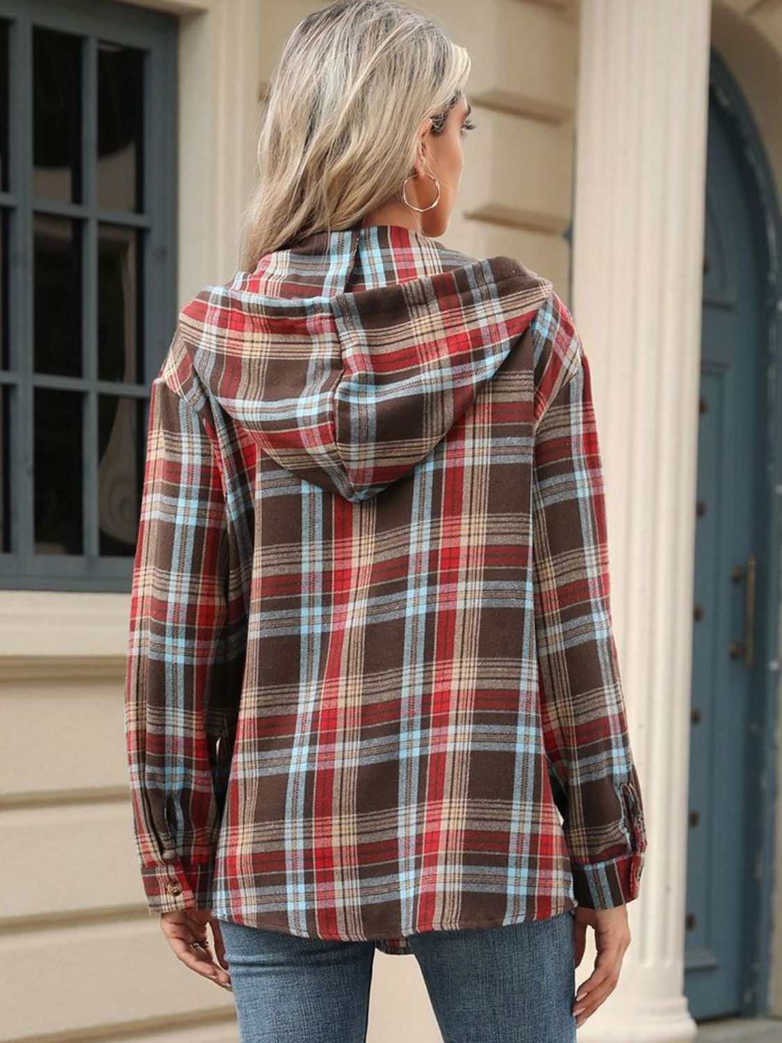 Drawstring Plaid Hooded Long Sleeve Top - Sydney So Sweet