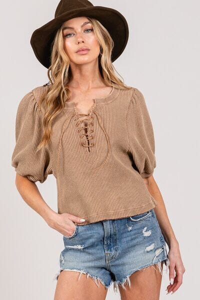 SAGE+FIG Lace-Up Waffle Knit Crop Top - Sydney So Sweet