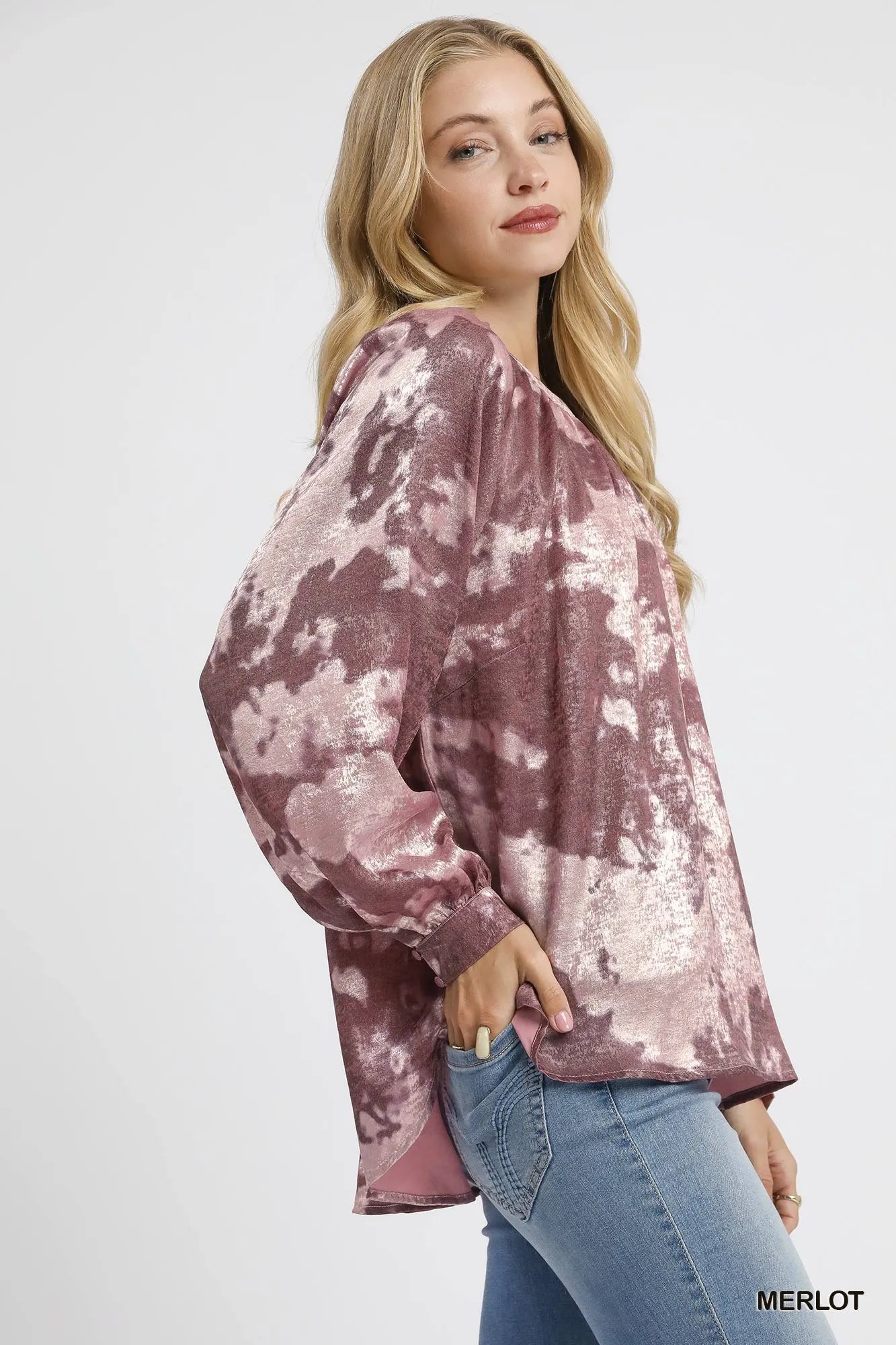Umgee Metallic Fabric Blouse with Balloon Sleeves - Sydney So Sweet