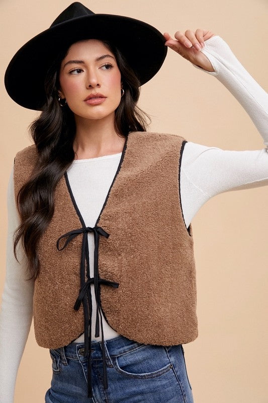 Annie Wear V-Neck Tie Detail Vest Coat - Sydney So Sweet