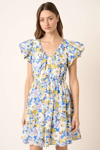 Mittoshop Floral V-Neck Cap Sleeve Mini Dress - Sydney So Sweet