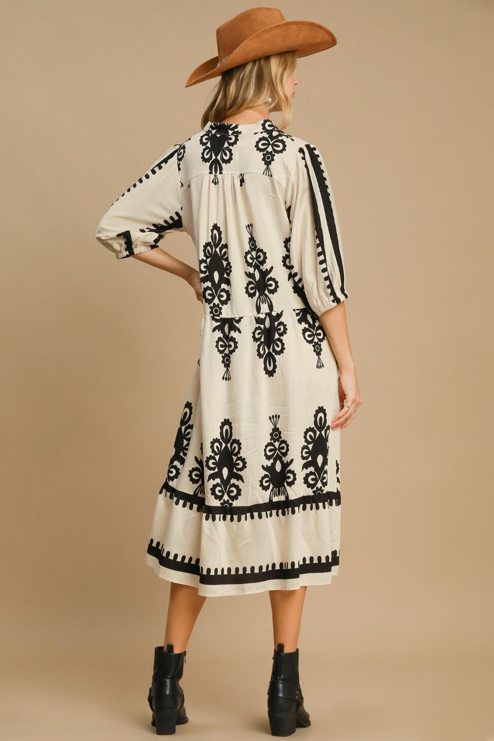 Umgee Printed Notched Midi Dress - Sydney So Sweet