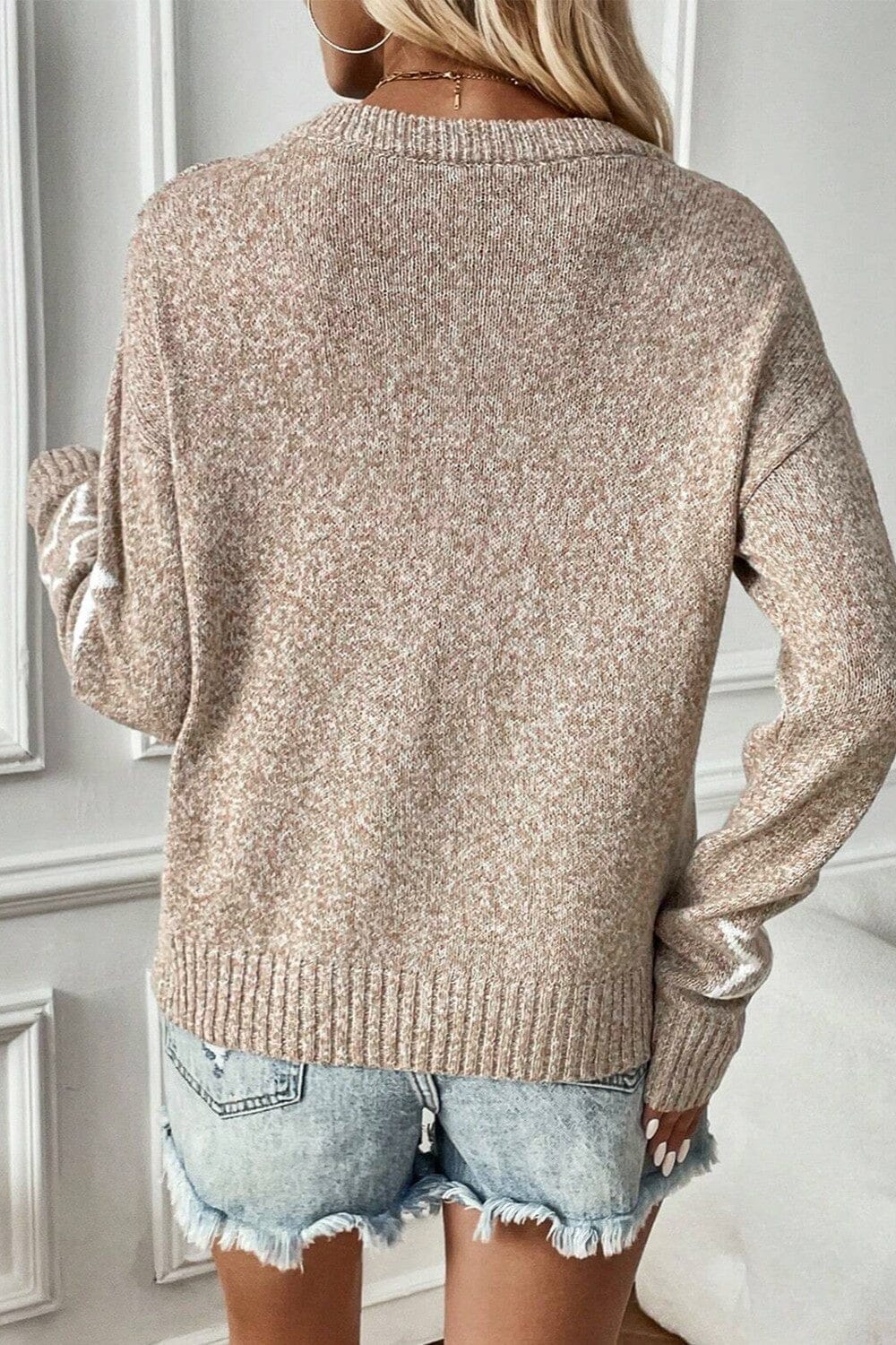 Star Round Neck Dropped Shoulder Sweater - Sydney So Sweet