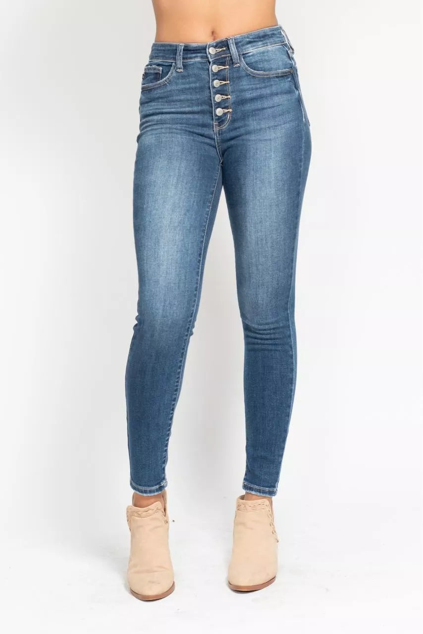 Judy Blue Full Size High Rise Button Fly Skinny Jeans Plus Size - Sydney So Sweet
