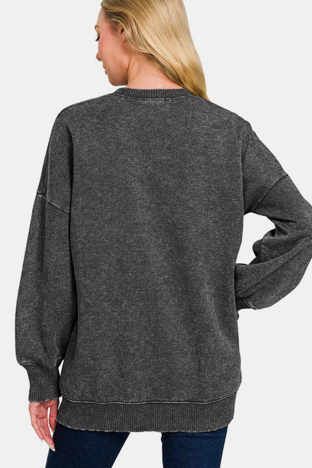 Zenana High-Low Acid Wash Fleece Sweatshirt - Sydney So Sweet