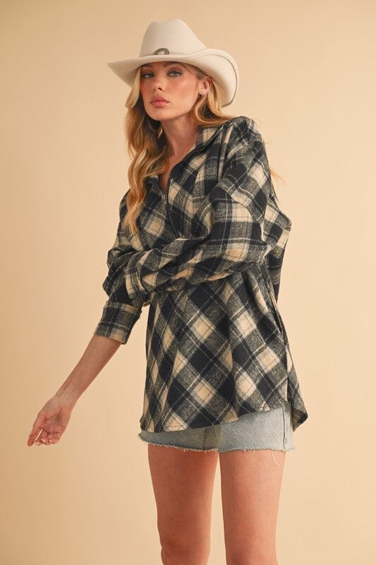 Aemi + Co Slit Plaid Half Zip Drop Shoulder Top - Sydney So Sweet