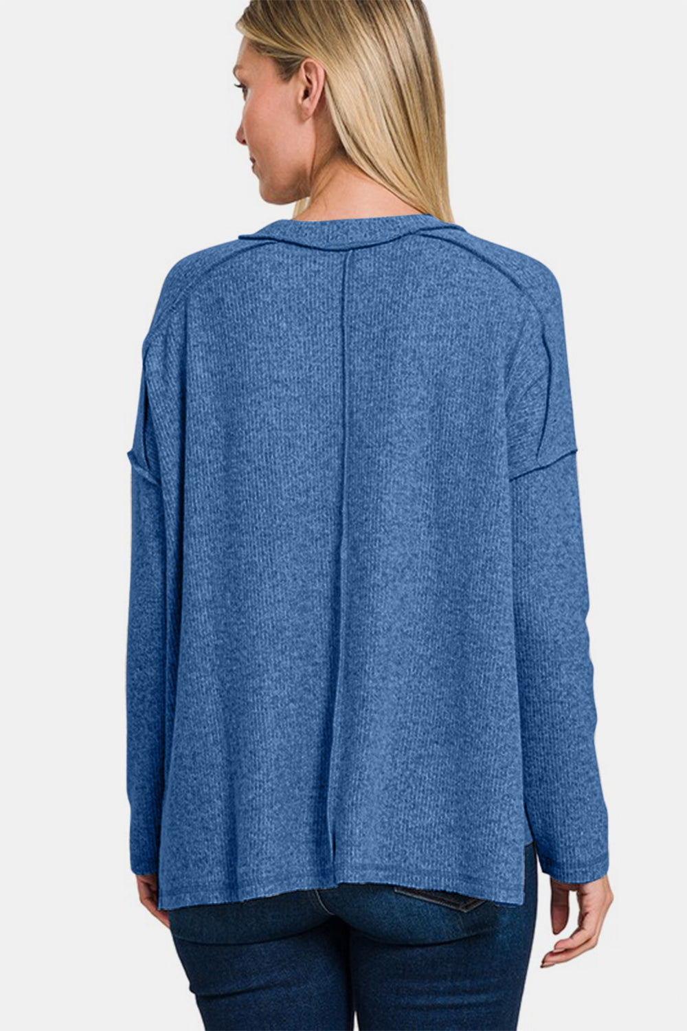 Zenana Full Size Exposed Seam Brushed Round Neck Sweater - Sydney So Sweet