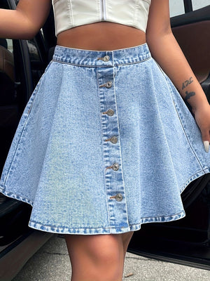 Buttoned Mini Denim Skirt - Sydney So Sweet