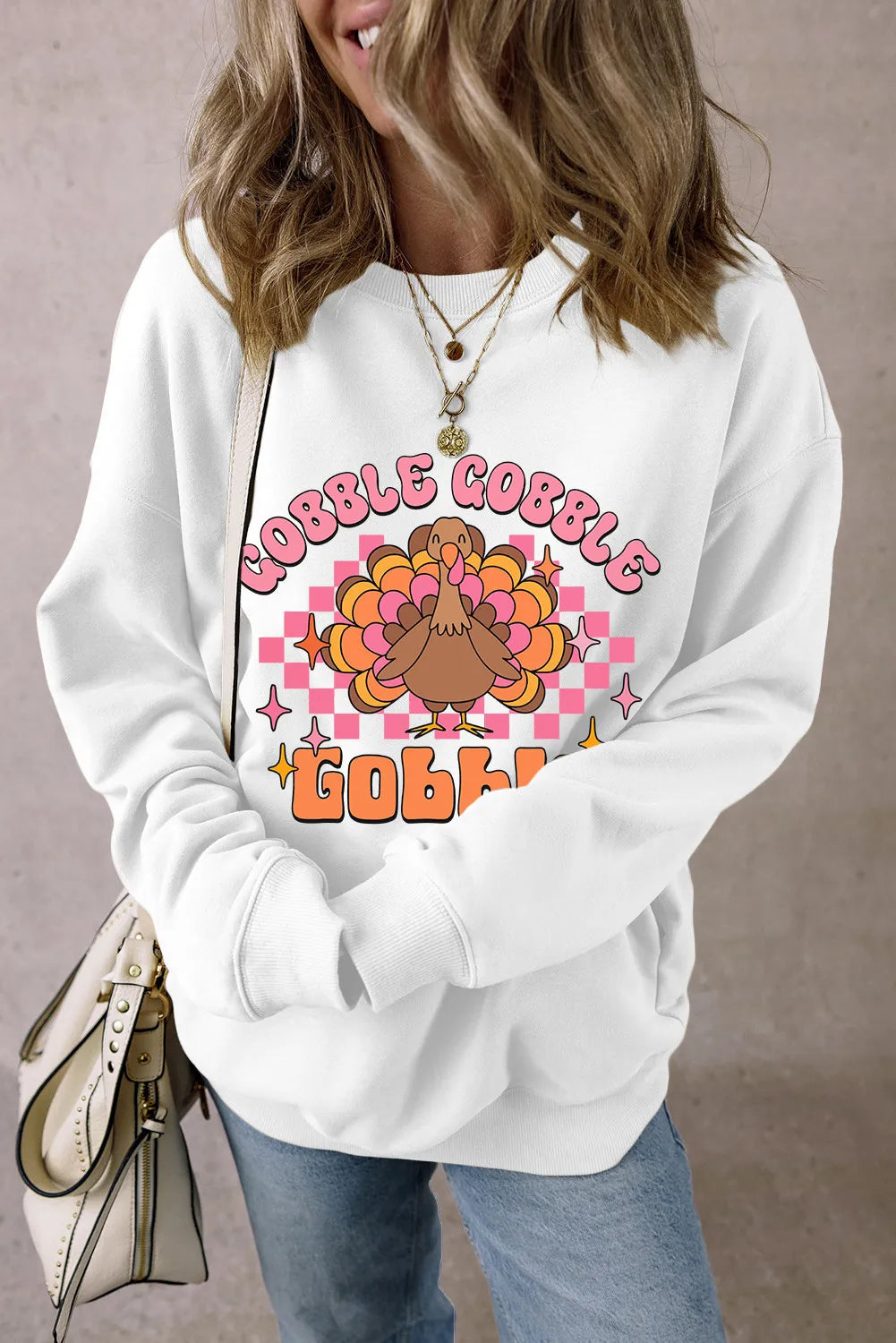 Gobble Gobble Graphic Dropped Shoulder Long Sleeve Sweatshirt - Sydney So Sweet