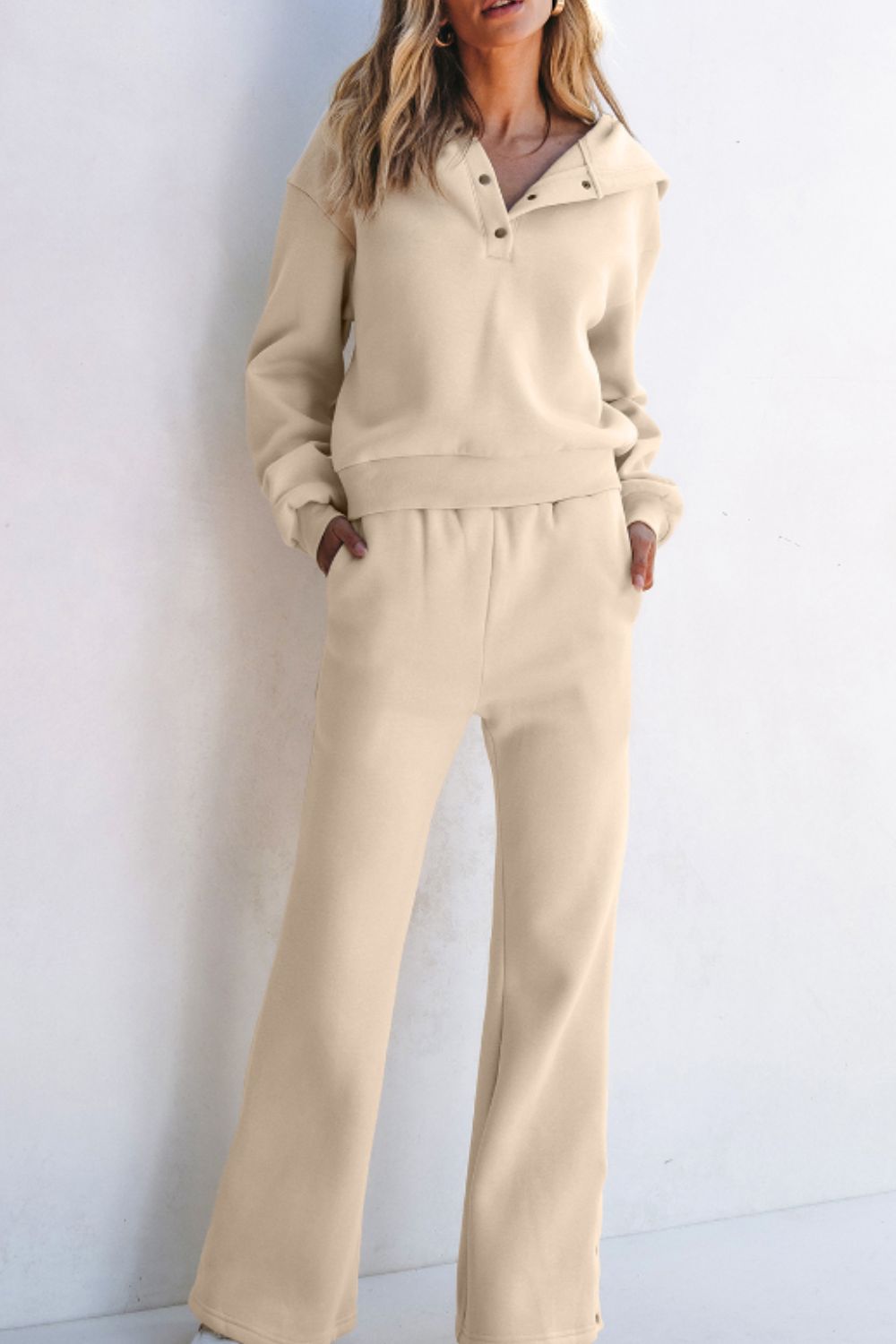 Half Snap Long Sleeve Hooded Top and Pants Set - Sydney So Sweet