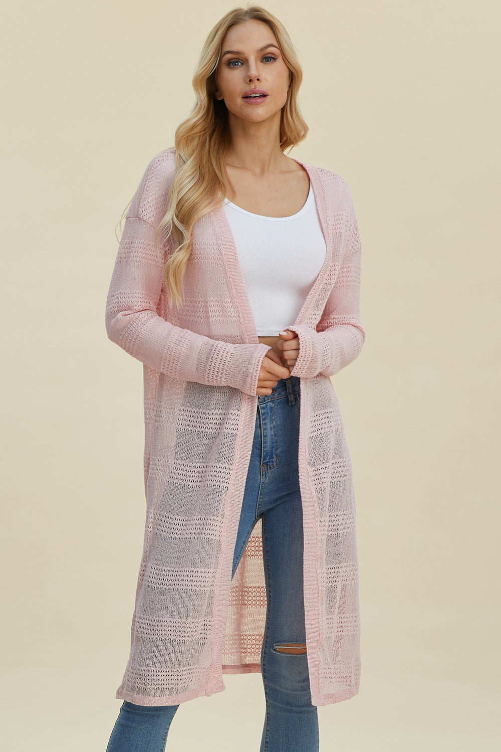 Double Take Full Size Open Front Longline Cardigan - Sydney So Sweet