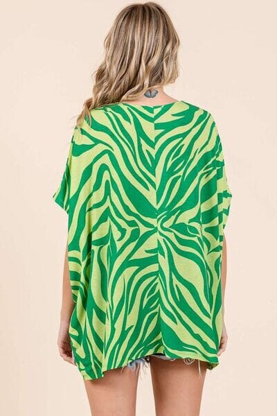 Mittoshop Zebra Print V-Neck Short Sleeve Oversized Top - Sydney So Sweet