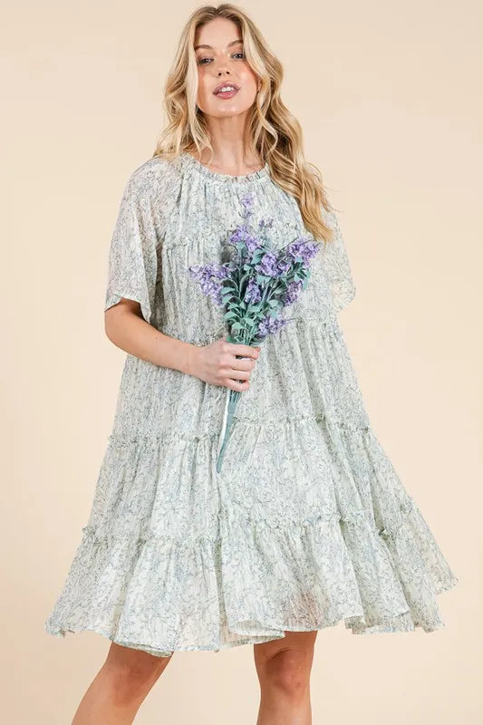 Lime 'N' Chili Ditsy Floral Print Sheer Ruffle Detail Mini Dress - Sydney So Sweet