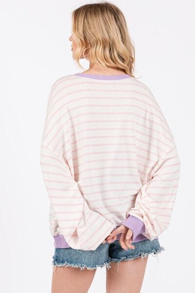 Ces Femme Striped Round Neck Drop Shoulder Sweatshirt - Sydney So Sweet